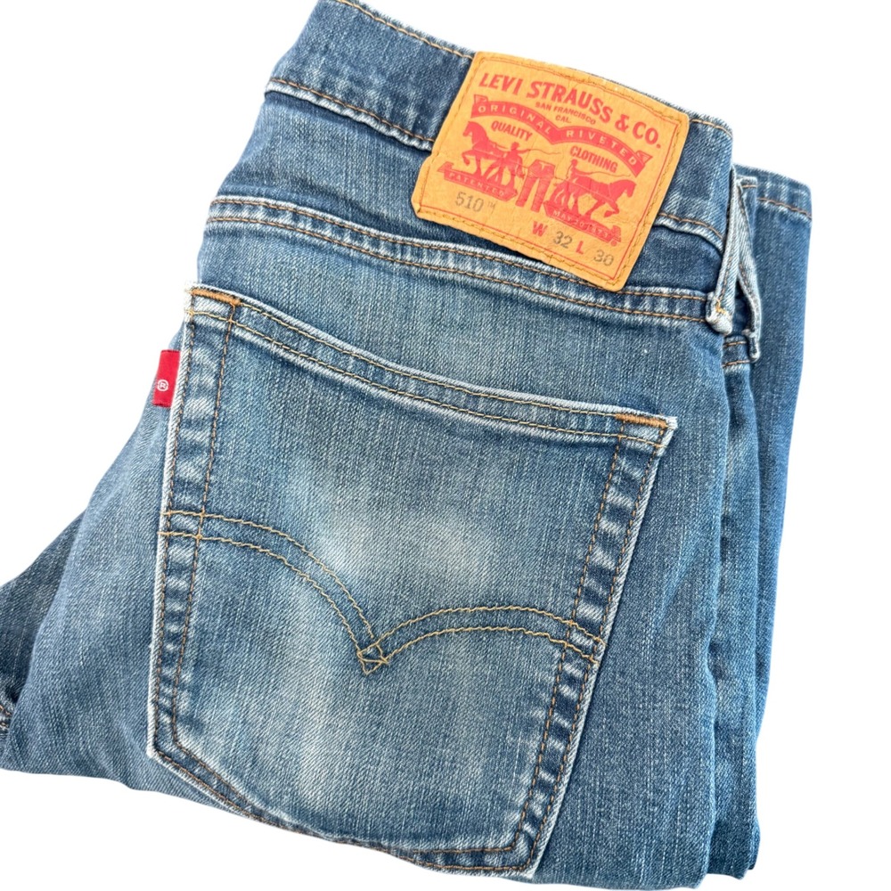 Levis 510 Skinny Fit Mens Jeans 32x30 (32x28) Medium Wash Blue Stretch Denim